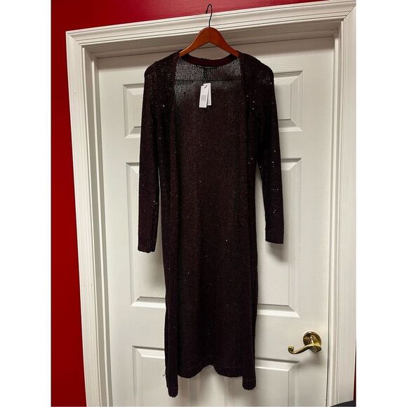 WHBM Burgundy Wine Sequin Duster Open Front Cardigan Sweater sz XS NWT - Picture 2 of 7